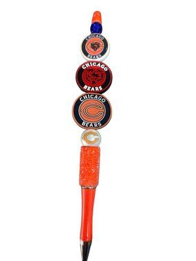 Chicago Bears Themed Decorative Pen with Team Logos & Orange Beads